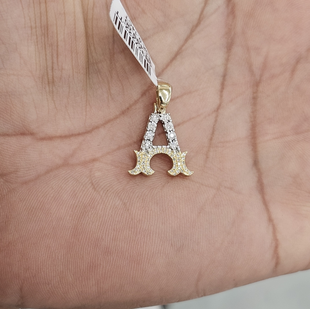 Real Diamond 10kt Yellow Gold Two-Tone Fanuc Style Initial A Pendant
